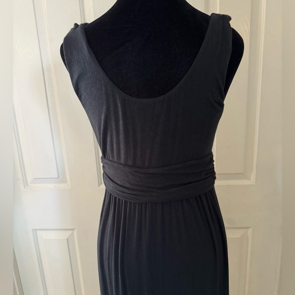 Soma Maxi Dress M Black Jersey Knit Comfort Stretch Colorful Travel Floral Hem - Picture 6 of 8